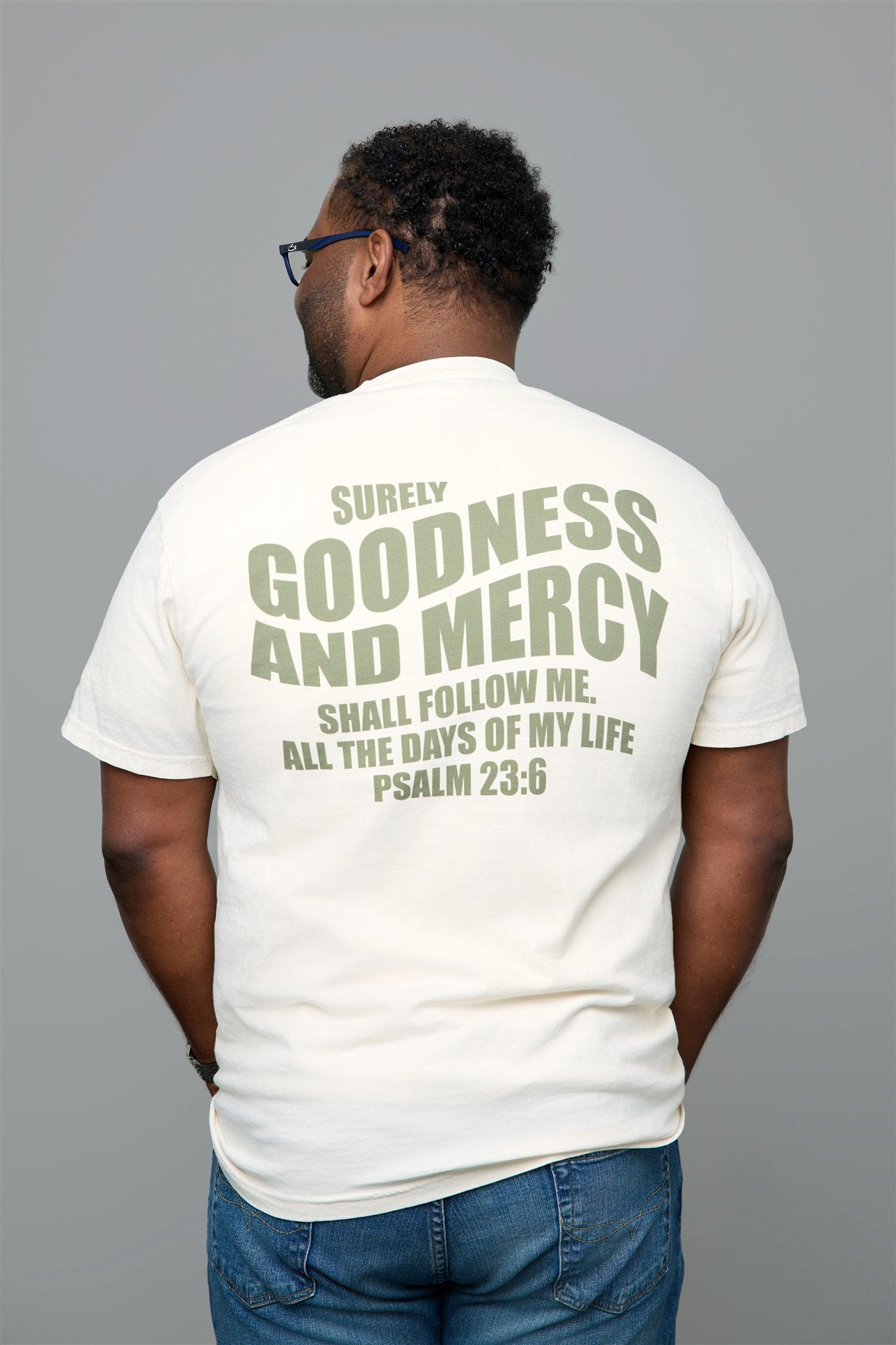 GOODNESS AND MERCY T-Shirt in Ivory/Dark Forest