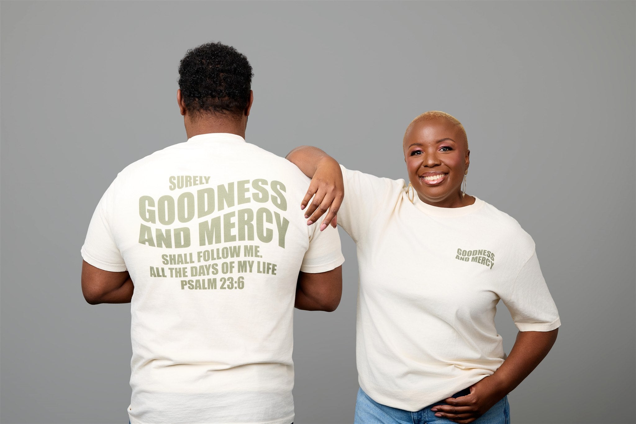 GOODNESS AND MERCY T-Shirt in Ivory/Dark Forest